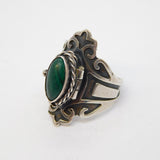 Taxco Style Sterling Silver & Malachite Secret Compartment Poison Ring Vintage