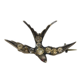 19th Century Sterling Silver Paste Set Swallow Sweetheart Brooch Antique