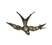 19th Century Sterling Silver Paste Set Swallow Sweetheart Brooch Antique