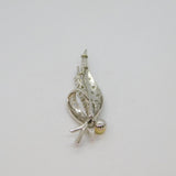 Sterling Silver Pearl & Paste Set Leaf Form Spray Brooch Pin Contemporary c1990