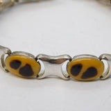 Sterling Silver & Mottled Yellow-Brown Enamel Panel Bracelet Vintage c1980s