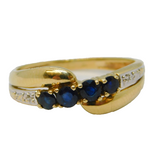 9ct Yellow Gold, Four-Stone Sapphire & Diamond Dress Ring Vintage c1970
