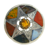 19th Century Scottish Sterling Silver & Pebble Agate Starburst Brooch Antique