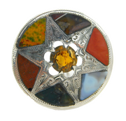 19th Century Scottish Sterling Silver & Pebble Agate Starburst Brooch Antique