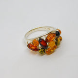 Sterling Silver Multi Baltic Amber Graduating Band Ring Vintage c1970 Size S 1/2