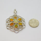 Sterling Silver 7 Opal Set Large Floral Design Charm Pendant Vintage c1970