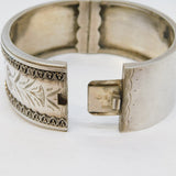 Victorian Aesthetic Movement Sterling Silver Floral Cuff Bangle Antique c1860s
