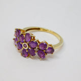 Gold On Sterling Silver Amethyst & Diamond Dress Ring Vintage c1970 Size K
