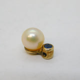 9ct Yellow Gold, Sapphire & Cultured Pearl Set Drop Pendant Vintage c1970s