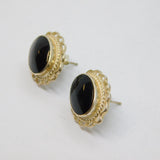 Pair of Sterling Silver Black Onyx Agate Oval Large Stud Earrings Vintage c1970