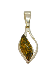 Sterling Silver Baltic Amber Curvy Ellipse Contemporary Pendant Modern c1990s