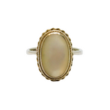 Sterling Silver Oval Mother Of Pearl Patterned Ring Antique c1930 Size N 1/2