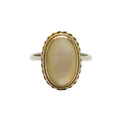 Sterling Silver Oval Mother Of Pearl Patterned Ring Antique c1930 Size N 1/2