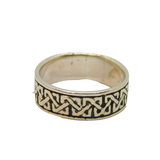 Sterling Silver Oxidised Celtic Pattern Wedding Band Ring Vintage c1970 Size Q