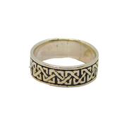 Sterling Silver Oxidised Celtic Pattern Wedding Band Ring Vintage c1970 Size Q