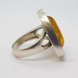 Large Sterling Silver & Baltic Amber Statement Ring Vintage c1970s