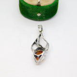 Sterling Silver Baltic Amber Set Leaf Design Charm Pendant Vintage c1970