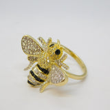Sterling Silver Gilt Black-White Spinel Set Bumble Bee Ring Vintage c2000