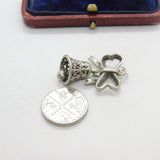 Sterling Silver Ribbon & Bell Wedding Charm Pendant Vintage c1970