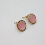 Pair of Sterling Silver Dyed Pink Shell Round Stud Earrings Modern c2000