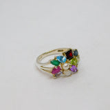 Sterling Silver Multi-Colour Gemstone Dress Band Ring Vintage c1990 Size L