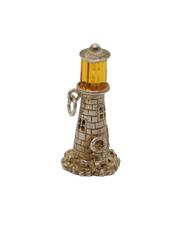Sterling Silver Lighthouse With Orange Crystal Charm Pendant Vintage c1970s