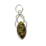 Sterling Silver Green Baltic Amber Ellipse Drop Pendant Vintage c1970