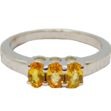 Sterling Silver 3 Oval Yellow Sapphire Dress Ring Vintage c1970 Size N 1/2