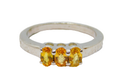 Sterling Silver 3 Oval Yellow Sapphire Dress Ring Vintage c1970 Size N 1/2