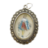 Sterling Silver Marcasite Regency Figure Charm Pendant Antique c1930s TLM