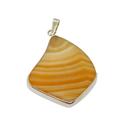 Sterling Silver Natural Lace Agate Organic Shape Statement Pendant Modern c1990s