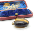 Sterling Silver Tiger's Eye Heart Fob Charm Pendant Vintage c1970