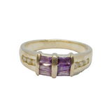Sterling Silver 6 Amethyst & White Topaz Dress Ring Vintage c1970 Size P 1/2