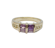 Sterling Silver 6 Amethyst & White Topaz Dress Ring Vintage c1970 Size P 1/2