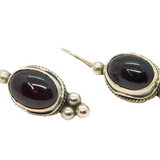 Pair of Sterling Silver Cabochon Garnet Hook Drop Studio Earrings Vintage c1990