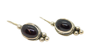 Pair of Sterling Silver Cabochon Garnet Hook Drop Studio Earrings Vintage c1990
