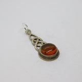 Sterling Silver Baltic Amber Celtic Style Drop Charm Pendant Vintage c1970