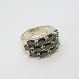 Sterling Silver Faceted Black Crystal Statement Ring Vintage c1970 Size Q 1/2