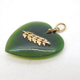 19th Century New Zealand 9ct Gold & Nephrite Jade Fern Heart Pendant Antique