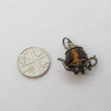 Sterling Silver Glass Set Teapot Charm Pendant Vintage c1970s