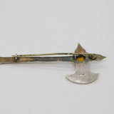 Scottish Sterling Silver Citrine Textured Celtic Axe Brooch Pin Vintage c1950