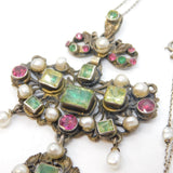 Austro-Hungarian Sterling Silver, Pearl & Paste Set Lavalier Necklace Antique