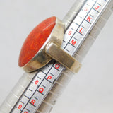 Sterling Silver Chunky Oval Red Jasper Statement Ring Vintage c1970 Size N 1/2