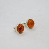 Pair of Sterling Silver Cabochon Baltic Amber Round Stud Earrings Vintage c1970