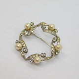 Sterling Silver Paste & 5 Pearl Open Circle Brooch Pin Vintage c1970
