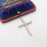 Sterling Silver Wavy Crucifix with Diamond Paste Charm Pendant Vintage c1970