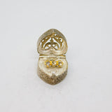 Sterling Silver Filigree Heart Jewellery Box With Ring  Charm Vintage c1970s