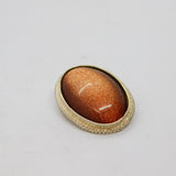 Sterling Silver Sparkling Goldstone Oval Brooch Pin Modern 1991 Birmingham