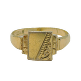 22ct Gold On Sterling Silver Patterned Signet Ring Vintage c1970 Size Q