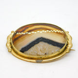 Victorian Rolled Gold Mounted Banded Agate Dress Brooch Antique c1880